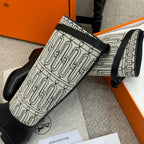 HM Jumping Boot In Black Mix White Calfskin And Burlap 973843