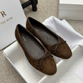 The Row Ballet Flats Bow Dark Brown Suede 290730