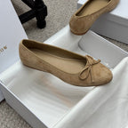 The Row Ballet Flats Bow Beige Suede 290736