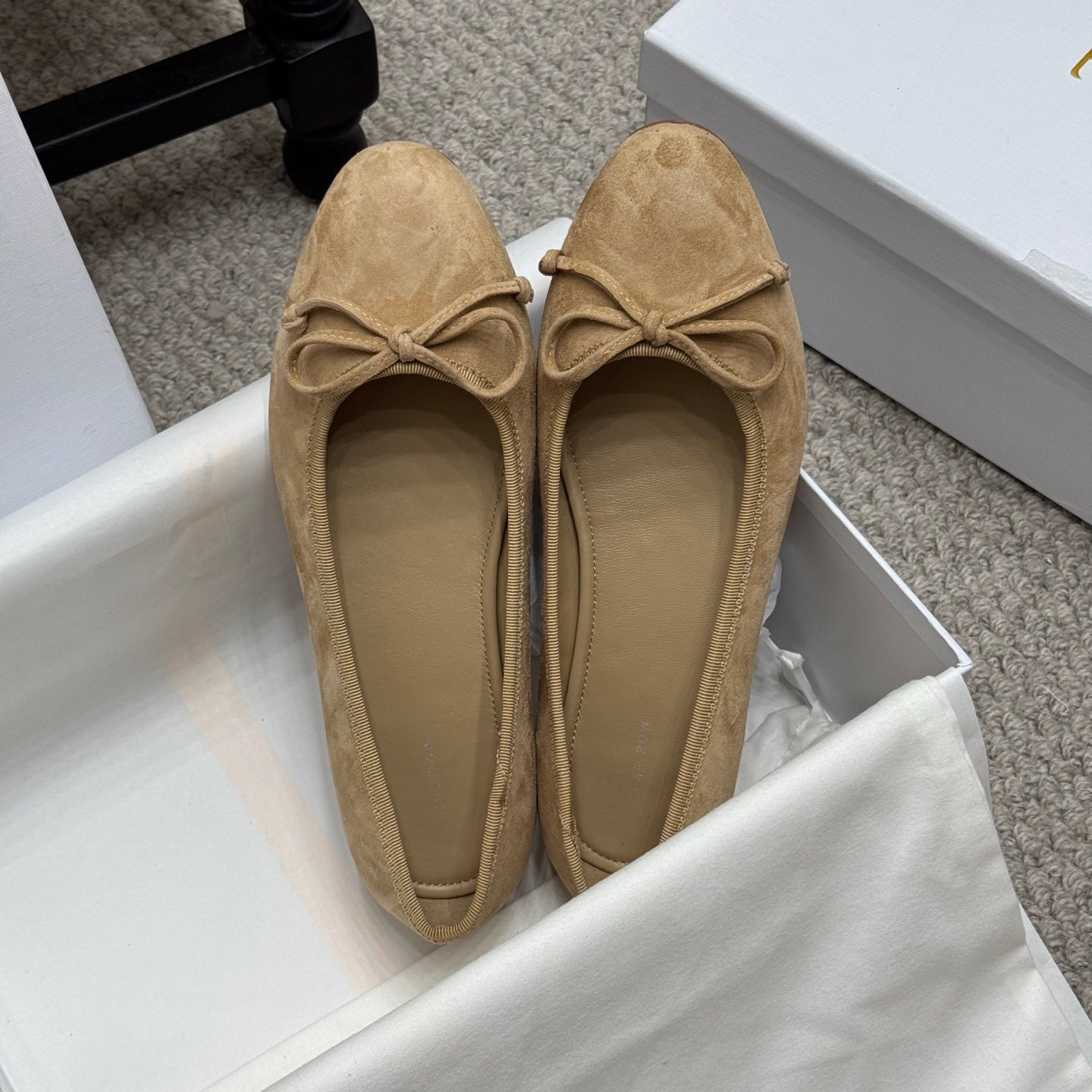 The Row Ballet Flats Bow Beige Suede 290736