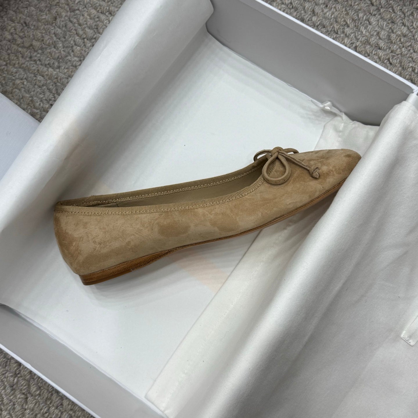 The Row Ballet Flats Bow Beige Suede 290736