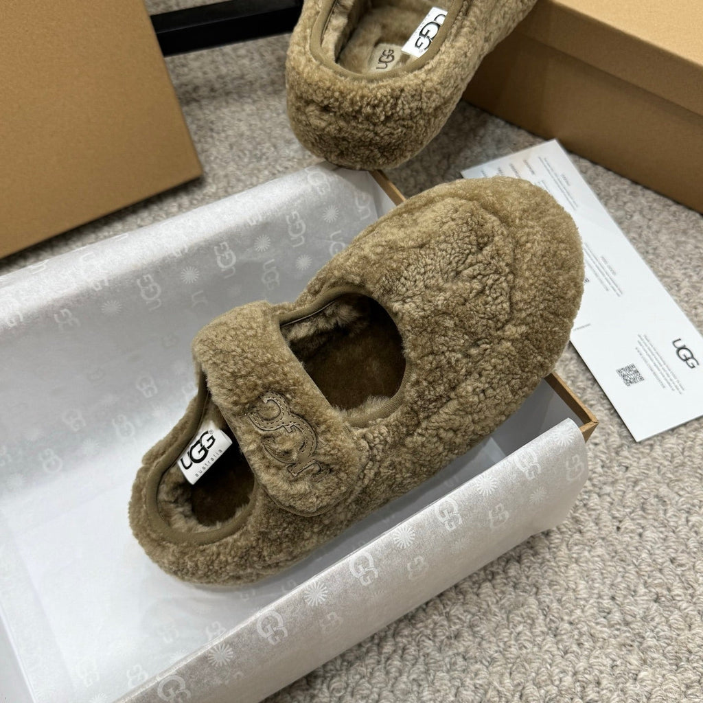 UGG Logo Mary Jane Flat Khaki Brown Wool 523101
