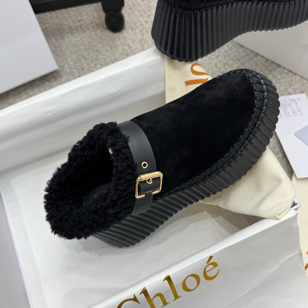 Chloe Nama Shearling-Lined Mule Black Suede 523135