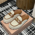 Miu 25S Beige and Brandy Canvas and leather Mules 227138