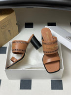 CD 25 D-Lane Heeled Slide Double Strap Calfskin
