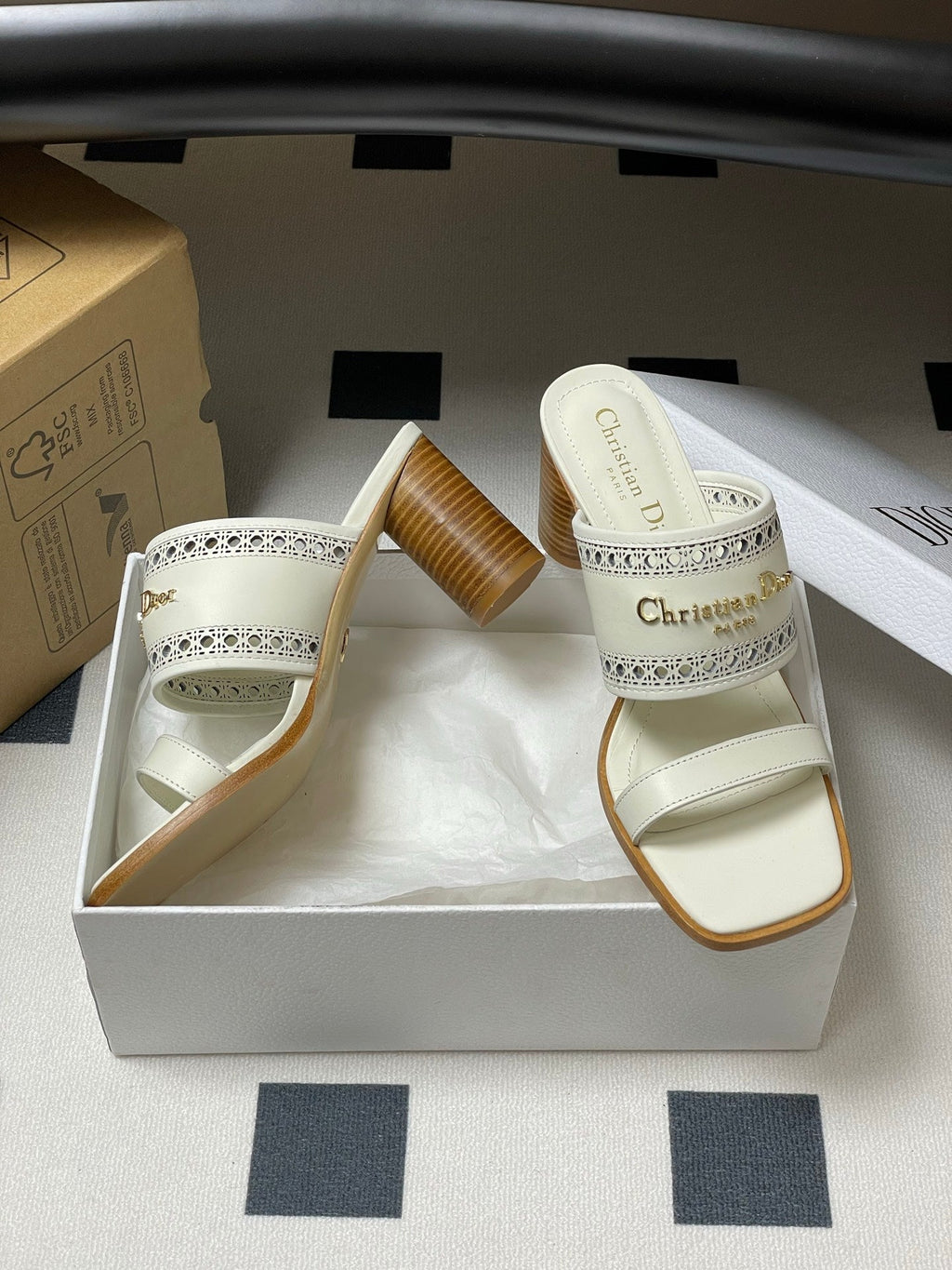 CD 25 D-Lane Heeled Slide Double Strap Calfskin