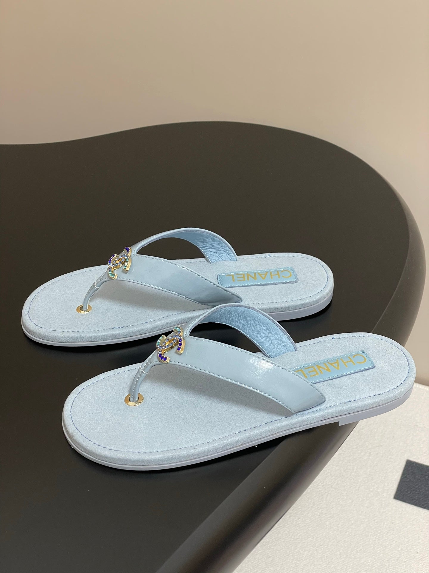 CC 25P Double C 1 Motif Thongs Sandal Baby Blue Sheepskin 247702