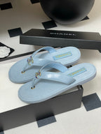 CC 25P Double C 1 Motif Thongs Sandal Baby Blue Sheepskin 247702