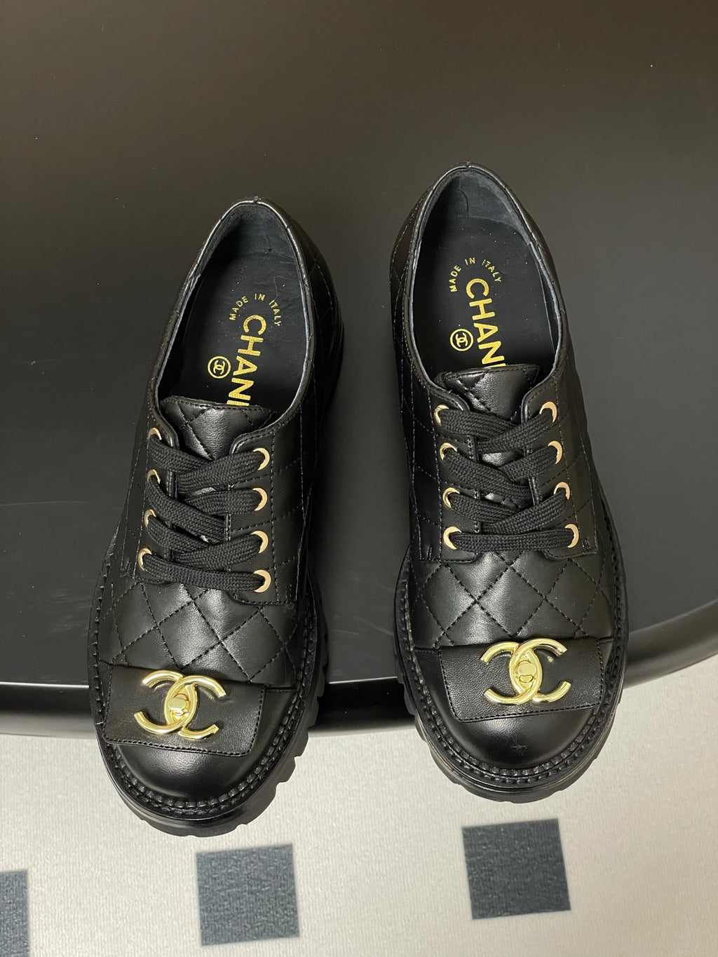 25K Double C Buckle Thick-Soled 25mm Loafer Black Lambskin 247709