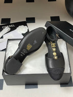 CC 25S Jewelry Double C Buckle T-Strap Mary Jane Black Lambskin Grosgrain 247713