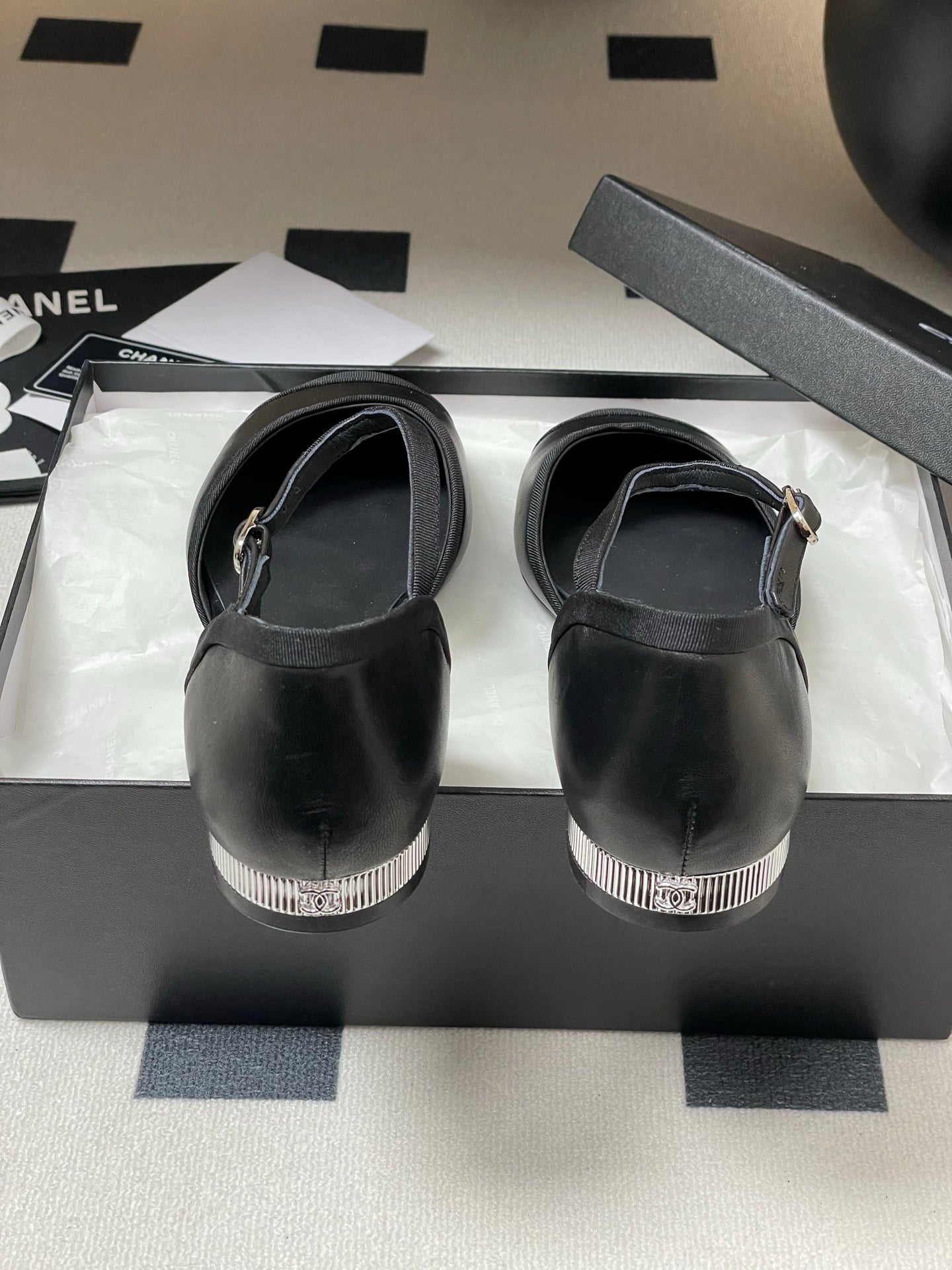 CC 25P Small Hollow Mary Jane Black Sheepskin Grosgrain 247725