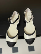 CC 25P Small Hollow Mary Jane White Sheepskin Black Grosgrain 247726