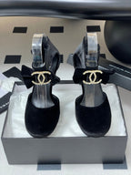 CC 25S Double C Rhinestone Buckle Bow High Heel Pump 85 Black Velvet 247570