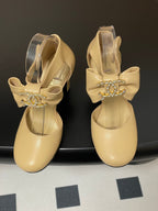 CC 25S Double C Rhinestone Buckle Bow High Heel Pump 85 Beige Sheepskin 247571