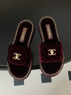 CC 25S Chain Ring Edge Buckle Bag Mule Sandal Wine Velvet 247584