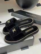 CC 25S Chain Ring Edge Buckle Bag Mule Sandal Black Velvet 247585