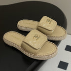 CC 25S Chain Ring Edge Buckle Bag Mule Sandal Beige Sheepskin 247586
