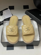 CC 25S Chain Ring Edge Buckle Bag Mule Sandal Beige Sheepskin 247586