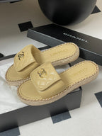 CC 25S Chain Ring Edge Buckle Bag Mule Sandal Beige Sheepskin 247586