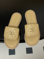 CC 25S Chain Ring Edge Buckle Bag Mule Sandal Beige Sheepskin 247586