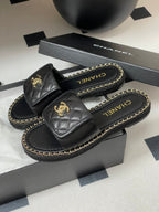 CC 25S Chain Ring Edge Buckle Bag Mule Sandal Black Sheepskin 247588