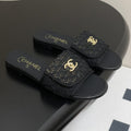CC 25S Buckle Bag Mule Black Lace Fabric and Sheepskin 247589
