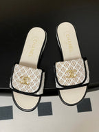 CC 25S Buckle Bag Mule White Mix Black Lace Fabric and Sheepskin 247590