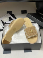CC 25S Buckle Bag Mule Beige Lace Fabric and Sheepskin 247591