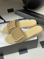 CC 25S Buckle Bag Mule Beige Lace Fabric and Sheepskin 247591