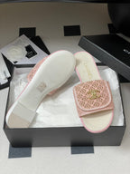 CC 25S Buckle Bag Mule Pink Lace Fabric White Sheepskin 247592