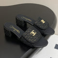 CC 25S Buckle Bag Mule Sandal 50mm Black Lace Fabric and Sheepskin 247593