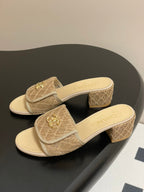 CC 25S Buckle Bag Mule Sandal 50mm Beige Lace Fabric and Sheepskin 247595