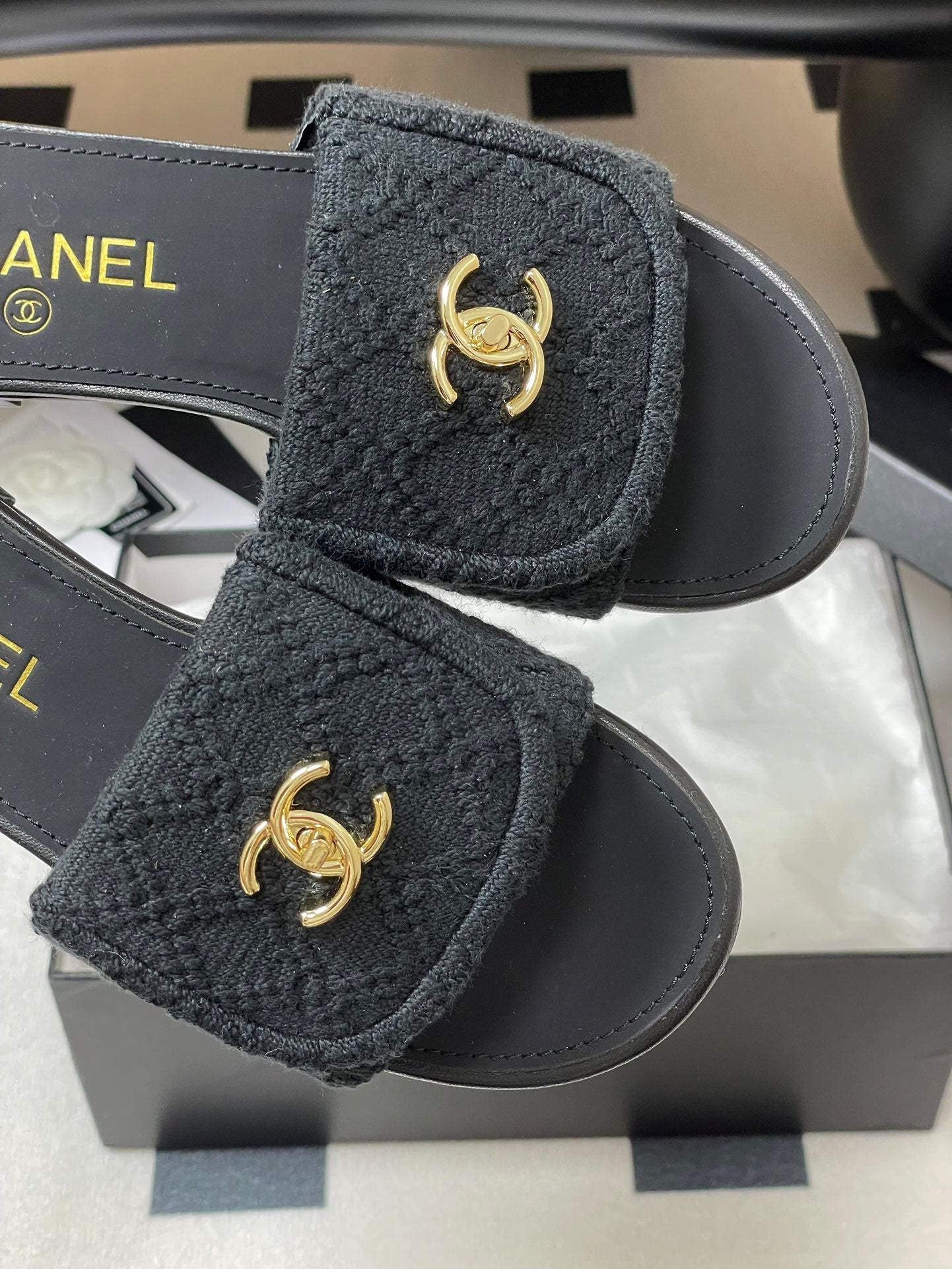 CC 25S Buckle Bag Mule Black Fabric and Sheepskin 247597