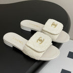 CC 25S Buckle Bag Mule White Fabric and Sheepskin 247598