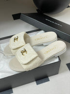 CC 25S Buckle Bag Mule White Fabric and Sheepskin 247598