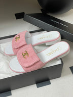 CC 25S Buckle Bag Mule Pink Fabric White Sheepskin 247599