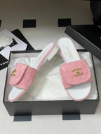 CC 25S Buckle Bag Mule Pink Fabric White Sheepskin 247599