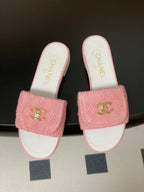 CC 25S Buckle Bag Mule Pink Fabric White Sheepskin 247599