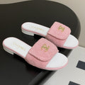 CC 25S Buckle Bag Mule Pink Fabric White Sheepskin 247599
