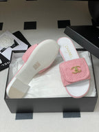 CC 25S Buckle Bag Mule Pink Fabric White Sheepskin 247599