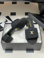 CC 25S Buckle Bag Mule Sandal 50mm Black Fabric and Sheepskin 247600