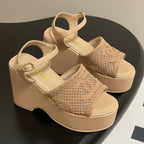 CC 25S Small Wedge Thick-Soled Sandal 10cm Beige Woven 247603