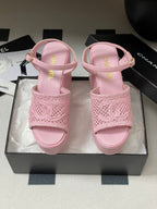 CC 25S Small Wedge Thick-Soled Sandal 10cm Pink Woven 247604