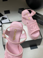 CC 25S Small Wedge Thick-Soled Sandal 10cm Pink Woven 247604