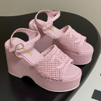 CC 25S Small Wedge Thick-Soled Sandal 10cm Pink Woven 247604