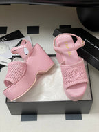 CC 25S Small Wedge Thick-Soled Sandal 10cm Pink Woven 247604
