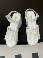 CC 25S Small Wedge Thick-Soled Sandal 10cm White Woven 247605