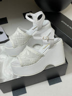 CC 25S Small Wedge Thick-Soled Sandal 10cm White Woven 247605