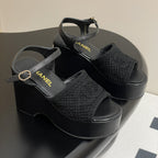 CC 25S Small Wedge Thick-Soled Sandal 10cm Black Woven 247606