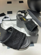 CC 25S Small Wedge Thick-Soled Sandal 10cm Black Woven 247606